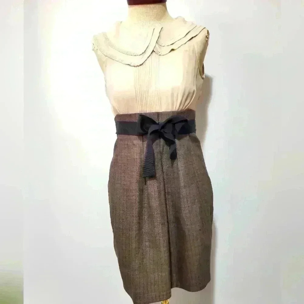 BCBG MAXAZARIA wool tweed and  silk academia dress with bow. Size 2